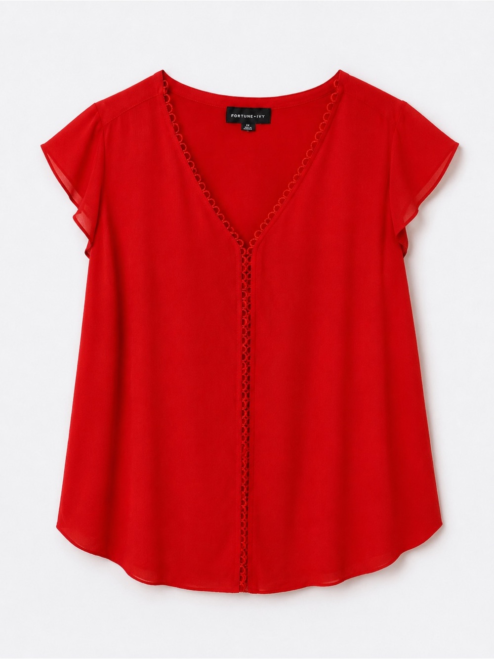 Fortune + Ivy Red V-Neck Flutter Sleeve Top